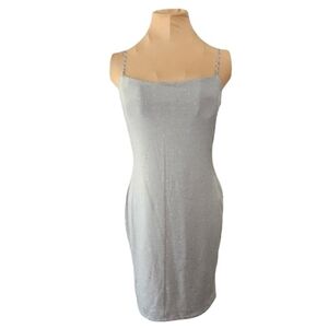 Haute‎ Monde Silver Sparkle Bodycon Mini Dress Women's Large NWT